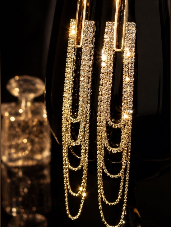 Anthropologie Jewelry - Gold Rhinestone Waterfall Earrings